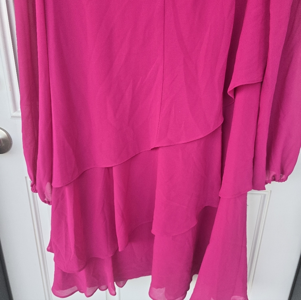 $109 Jessica Howard Shift Dress Sz 16 Plus Tiered Pink Chiffon Long Sleeves Date - Picture 14 of 16